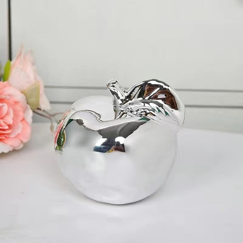 Figurita de manzana de cerámica dorada elegante - Decoración moderna para el hogar y la oficina, ideal para el salón o el armario de vinos, uso interior/exterior, no necesita electricidad, decoración de manzana