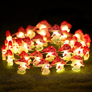 Lámpara de hongos con luces, lámpara de hadas con forma de hongo a pilas, guirnalda de luces con alambre de cobre ideal para decoración de jardín y festivales, 2m/6.6 pies, 3m/9.9 pies, decoración para Navidad y Halloween