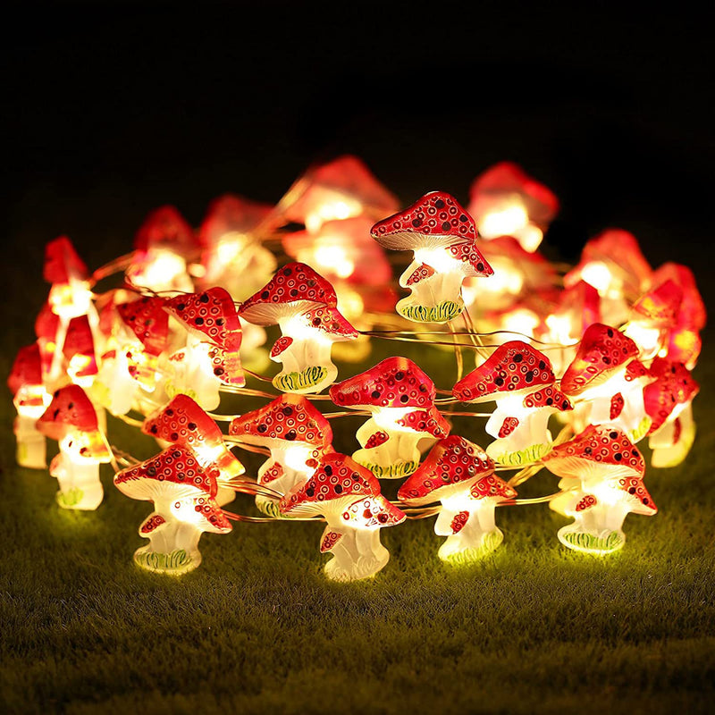 Lámpara de hongos con luces, lámpara de hadas con forma de hongo a pilas, guirnalda de luces con alambre de cobre ideal para decoración de jardín y festivales, 2m/6.6 pies, 3m/9.9 pies, decoración para Navidad y Halloween