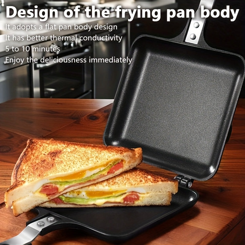 Fabricante de sándwiches portátil antiadherente - Sartén de doble cara para uso interior y exterior, no necesita electricidad, diseño compacto para camping, cocina en casa y pícnic, esenciales para pícnic, cocina versátil, superficie fácil de limpiar