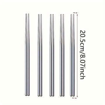 Palillos Elegantes de Acero Inoxidable 304 - Ligeros, Duraderos y con Agarre Antideslizante - Fáciles de Limpiar, Perfectos para Fideos, Sushi y Más - Ideales para Uso en Casa, Restaurante, Hotel
