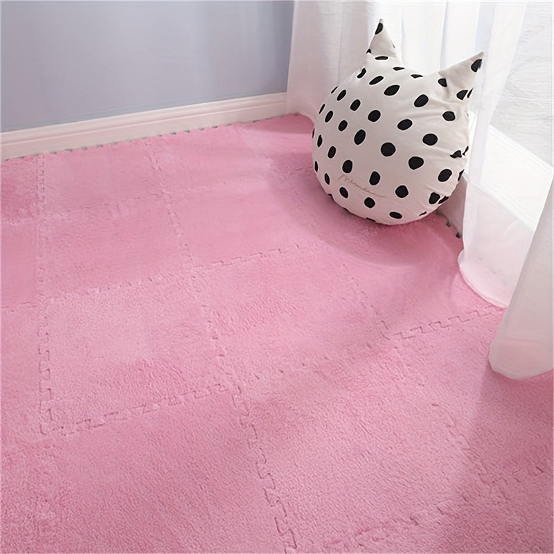20 unidades, Alfombra de habitación y sala de estar de cobertura completa, Alfombra de lado de la cama, Alfombra de suelo interbloqueable cálida, lavable en máquina, suave y antideslizante, 11.8x11.8 pulgadas, material de poliéster y EVA, uso interior