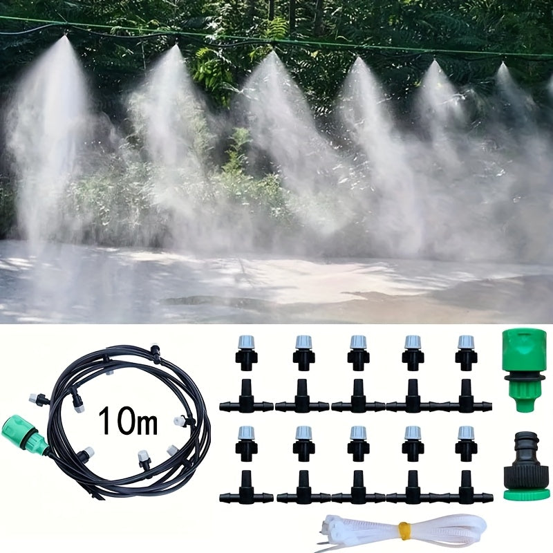 Un juego de herramientas de riego de jardín de plástico duradero de 10 metros con 10 boquillas ajustables - Ideal para el cuidado del césped y el riego agrícola, fácil de instalar, no requiere baterías, regadera para césped.
