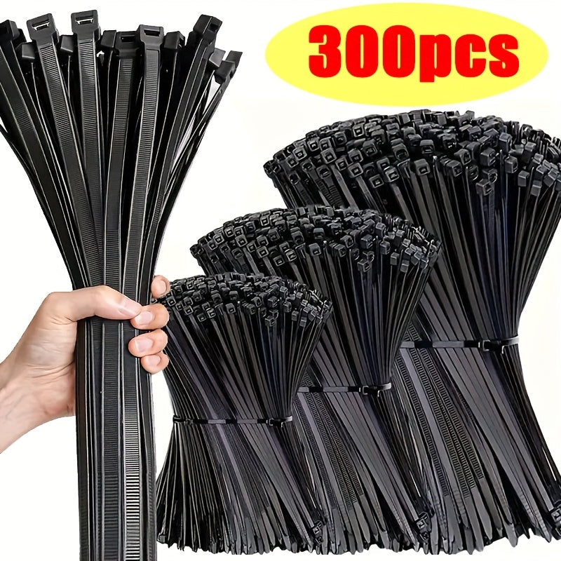 300 piezas de cordones de nylon negro - Ajustables, autoensamblables, impermeables y antideslizantes - 4/5.1/6.5 pulgadas - Ideales para cables al aire libre, jardinería y empacado doméstico, cordón de jardín