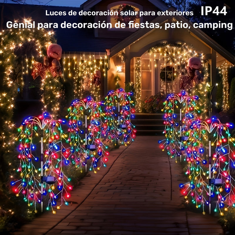 Luces de Fuegos Artificiales con Energía Solar - 1 pieza, 8 Modos, Duraderas, Ideales para Patio, Jardín, Camino, Fiesta, Camping, Picnic, Navidad, Ramadán, Halloween, Decoraciones de Acción de Gracias, Luz Solar para Césped