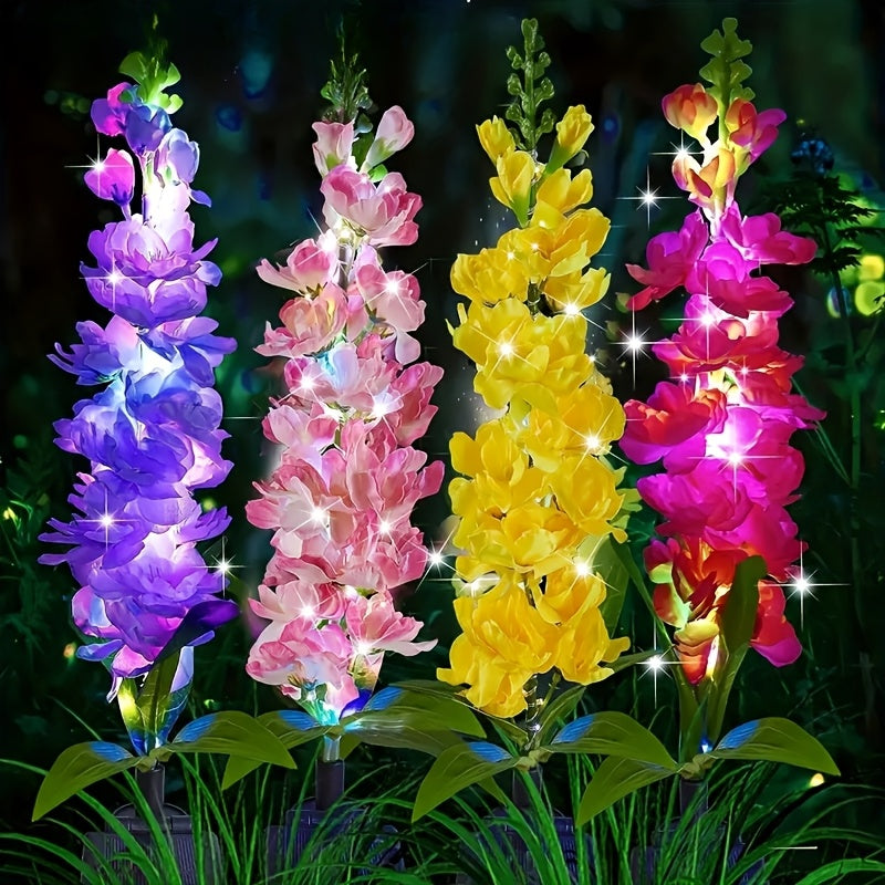 Juego de 4 - Luz solar decorativa para jardín, flores de jacinto mejoradas con modo de iluminación, ideal para decoración de fiestas, patios y césped, perfecta para Navidad