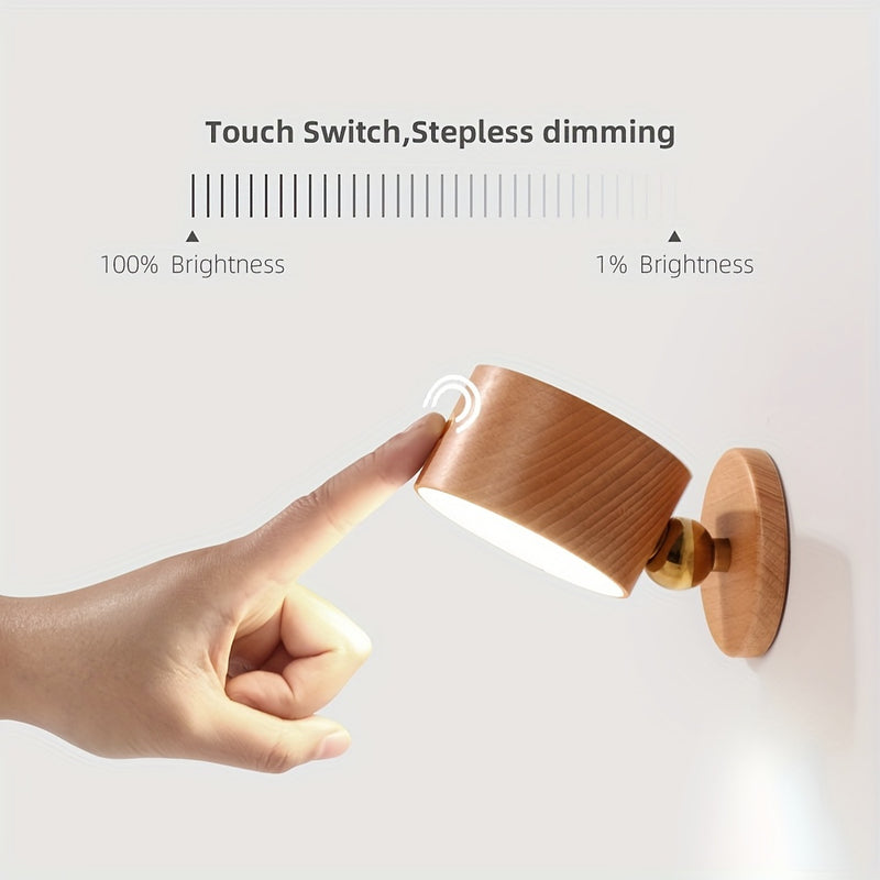 2 piezas de luces de pared LED con control táctil, regulación sin pasos, luces de lectura giratorias de 360°, batería de litio recargable, diseño moderno de madera con cable de carga USB, brillo ajustable, iluminación de cabecera | Lámpara de pared moder