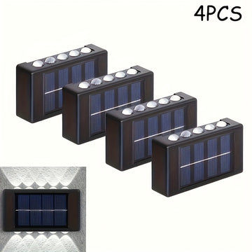 10 luces LED solares, 4 o 6 piezas con iluminación superior e inferior, material acrílico ABS, ideal para jardín, césped y patio, decoración de pared
