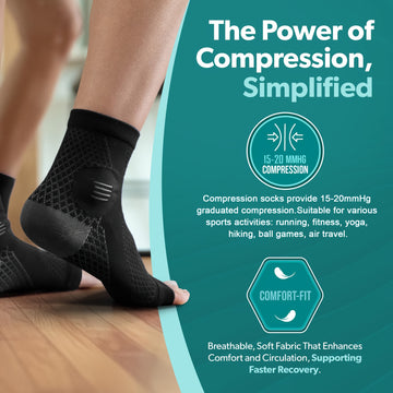 Calcetines de compresión premium para tobillo, mangas de pie de compresión con soporte de arco y tobillo, diseño abierto para neuropatía, soporte elástico para pie para uso diario y actividades al aire libre.