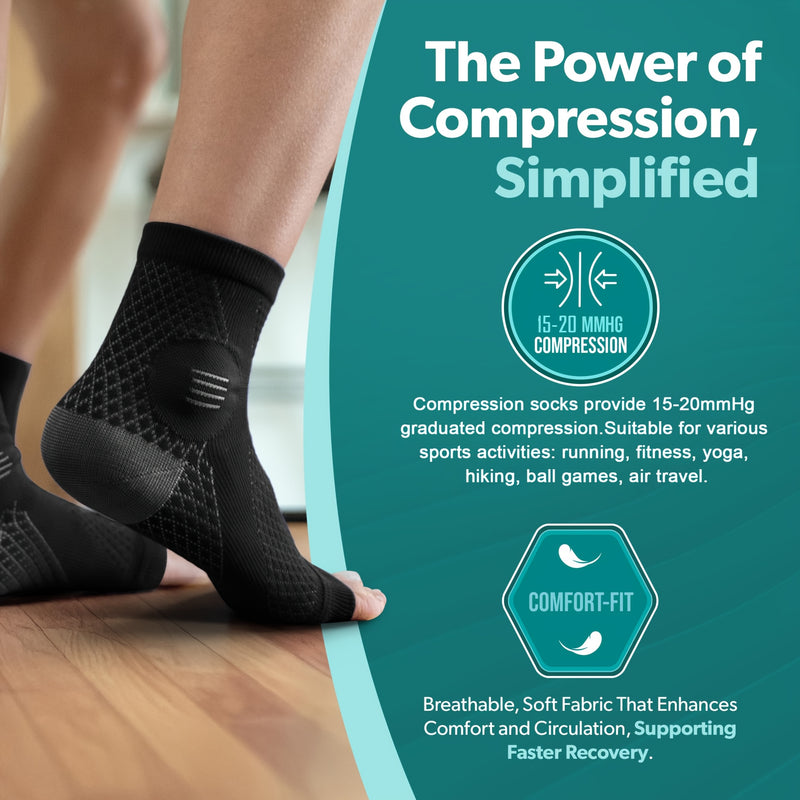 Calcetines de compresión premium para tobillo, mangas de pie de compresión con soporte de arco y tobillo, diseño abierto para neuropatía, soporte elástico para pie para uso diario y actividades al aire libre.