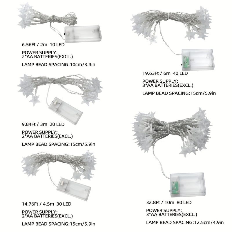 1pz Luces de Cadena 10, 20, 30, 40, 80, Estrellas LED con Caja de Batería, Luces de Hadas para Bodas y Año Nuevo, Blanco Cálido