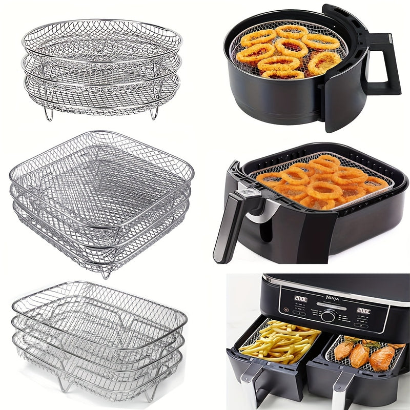 Rejilla Apilable de 3 Capas para Freidora de Aire, Rejilla de Parrilla de Acero Inoxidable Anticorrosión para Cocina de Hogar, Horno, Vaporera y Utensilios de Cocina