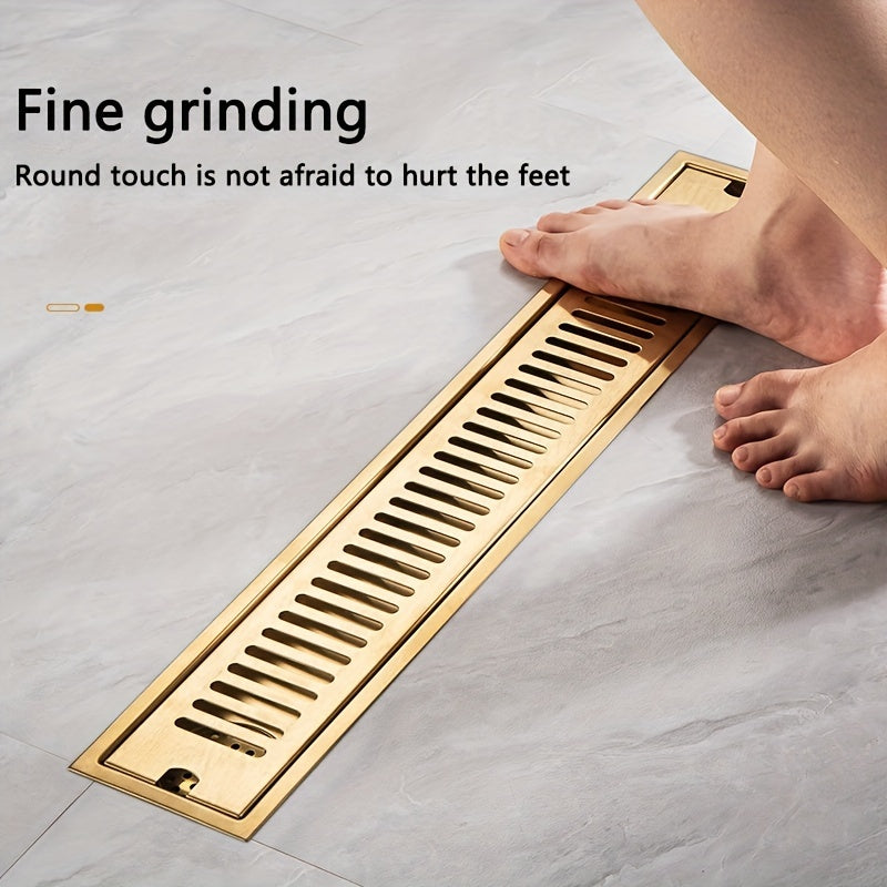 Desagüe Rectangular de Acero Inoxidable, Desagüe de Piso Rectangular Extendido de Acero Inoxidable con Acabado Dorado - Resistente a Olores para Baño
