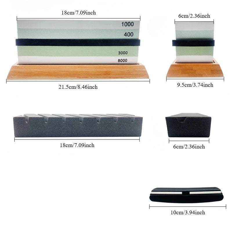 3 piezas Conjunto profesional de afilado de cuchillos de cocina - Piedra de afilar 1000/3000/8000 granos, base de madera, guía de ángulo, sistema de afilado manual no eléctrico