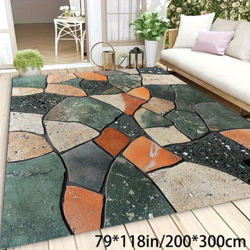 Tapete de área con patrón de piedra natural - Poliéster suave, lavable en máquina, decoración al aire libre para patio, balcón y picnic - 79x118 pulgadas, 200x300 cm, tapete de decoración al aire libre | Diseño de piedra natural | Tapete lavable en máqui