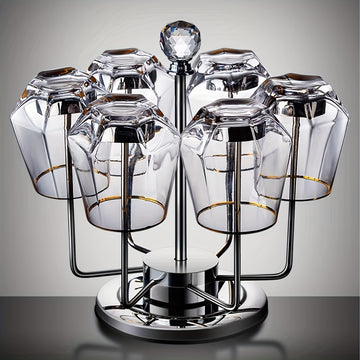 1pc Portavasos de Acero Inoxidable Giratorio, Acabado Pulido, Soporte Multifuncional Volteado para Tazas de Cerámica, Vidrio, Tazas de Té, Soporte de Drenaje para Tazas de Grado Alimenticio, Diseño de Cristal Avanzado para Almacenamiento en Salón