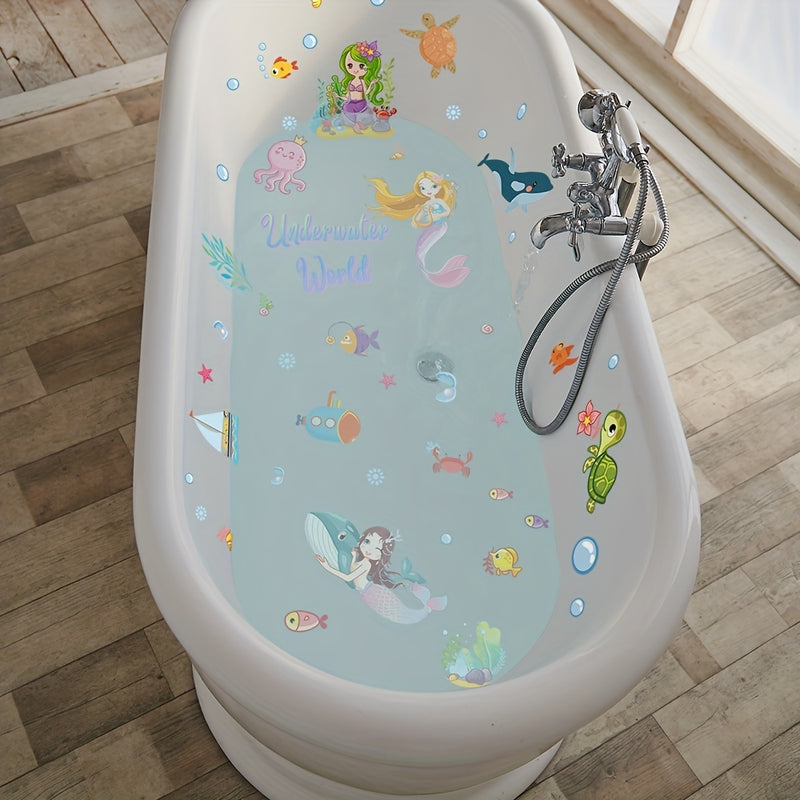 6pcs Pegatinas Antideslizantes de Sirena y Mundo Marino para Bañera - Impermeables, Calcomanías Esmeriladas para un Baño Seguro y Divertido