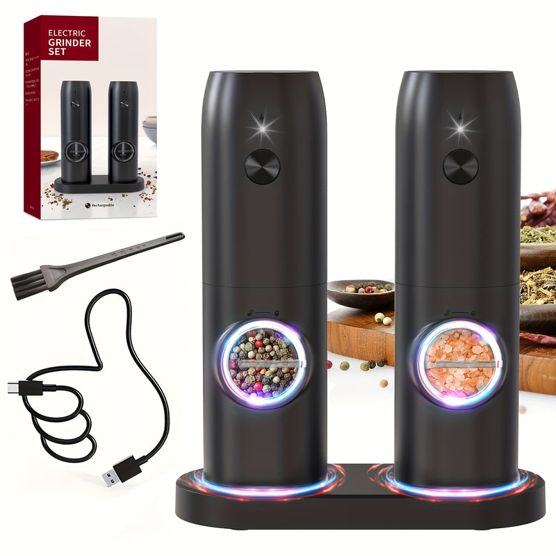 1pc/2pcs opción, molinillo eléctrico de sal y pimienta recargable con luz LED, ajuste de molienda, gran capacidad, ideal para cocina hogareña, barbacoas, restaurantes o regalo de boda