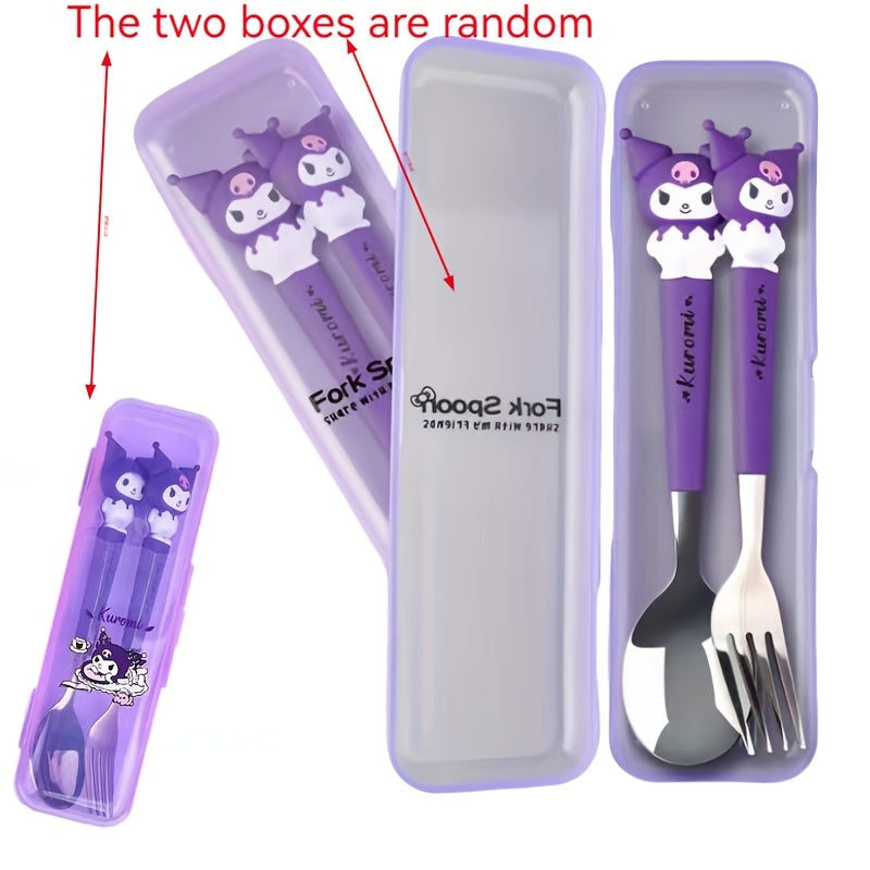 Juego de cubiertos Sanrio con tenedor y cuchara de Hello Kitty, en caja, ideal para familias, residencias, campamentos y picnics, con diseño adorable