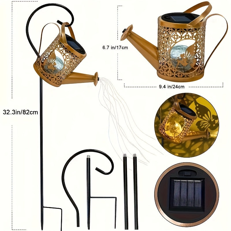 Regadera Solar con Luces Cascada, Farolillos de Metal Colgantes Impermeables para Exteriores, Regalo de Jardinería para Mujeres y Mamás, Decoración Cardinal para Patio, Césped o Senderos