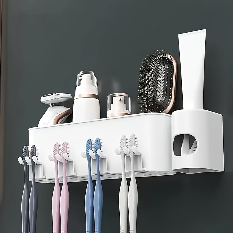 Portacepillos de dientes con soporte para cepillos, organizador de baño montado en la pared para ahorrar espacio en el almacenamiento de cepillos de dientes y pasta de dientes.