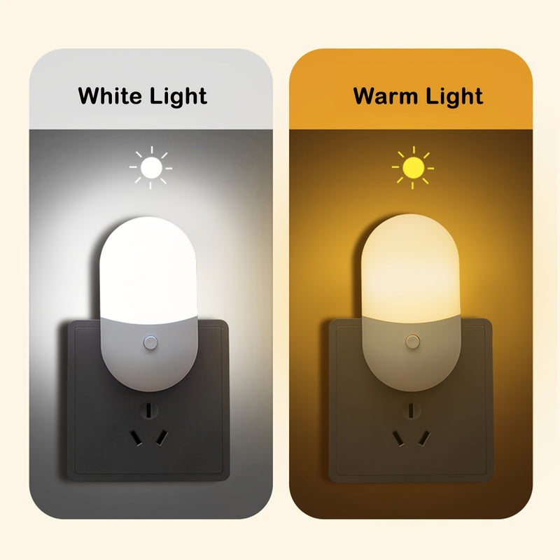 Luz Nocturna LED | Lámpara de Pared Blanca Moderna con Plástico y Brillo Ajustable | Eficiente en Energía, Control por Botón Regulable | Ideal para Dormitorios, Baños, Escaleras y Cocinas | Diseño Elegante, Fácil Instalación, Iluminación para Baño | Lámp