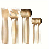 Juego de Cubiertos Dorados de 4/24 Piezas, Cuchillo, Tenedor, Cuchara, Juego de Cubiertos de Acero Inoxidable, Creativo y de Alta Gama, Pulido Espejo, Adecuado para el Comedor de Casa