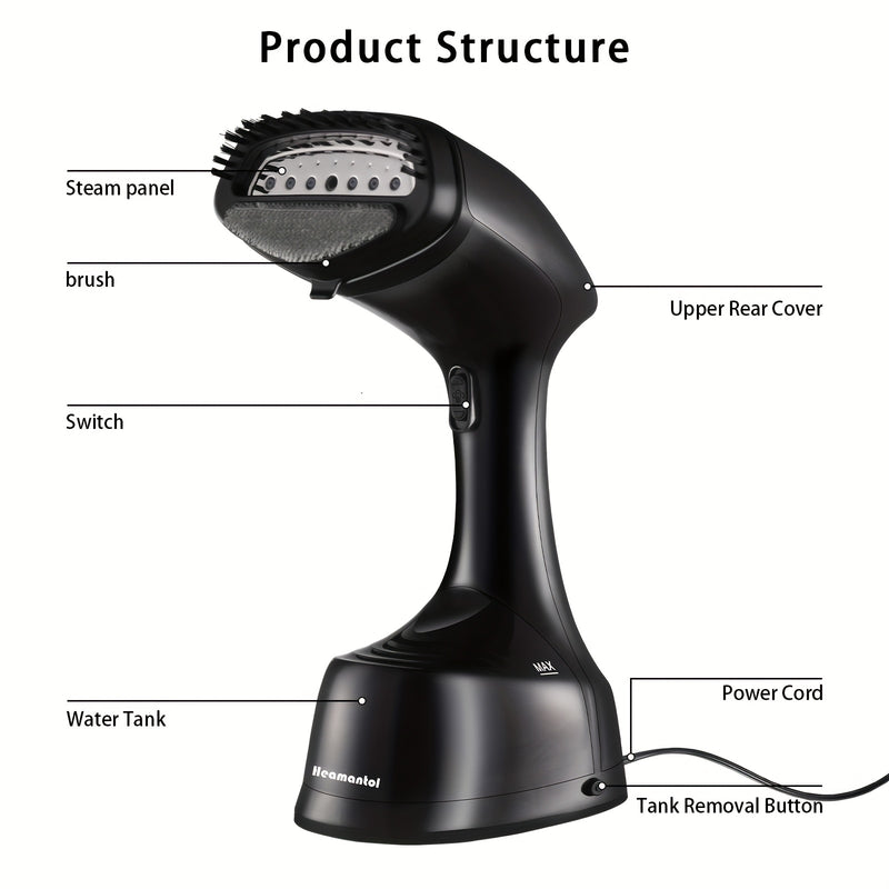 Vaporizador portátil para ropa con cepillo - Calentamiento rápido, potente plancha a vapor para ropa, capacidad grande de 250ml, 1100W, enchufe de 110V, ideal para hogar, viajes, residencias y oficina, diseño compacto para fácil almacenamiento, cuidado d