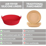 Pack de 2 Forros Rojos para Freidora de Aire - Papel de Horno Reutilizable, Resistente al Calor hasta 446°F, Antiadherentes con Asas para Fácil Limpieza, Libre de BPA, Compatible con Freidoras de 3-5QT, Piezas de Repuesto para Cocina, Asas Easyinsert