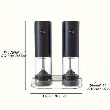Juego de 2 Piezas, Molinillo Eléctrico de Pimienta con Almacenamiento Inferior, Sal y Pimienta Automático, Molinillo de Especias de Acero Inoxidable, Cuerpo Transparente, Funciona con Batería, Esencial para la Cocina, Regalo Ideal para Fiestas