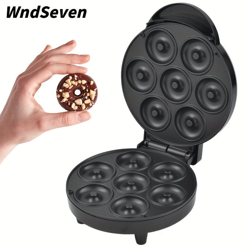 Máquina de hacer donas de 7 agujeros, mini máquina de hacer waffles - Control de temperatura inteligente, no desmontable para limpieza fácil, enchufe de EE. UU., perfecta para hacer donas y waffles, material de bakelita, fuente de alimentación de enchufe