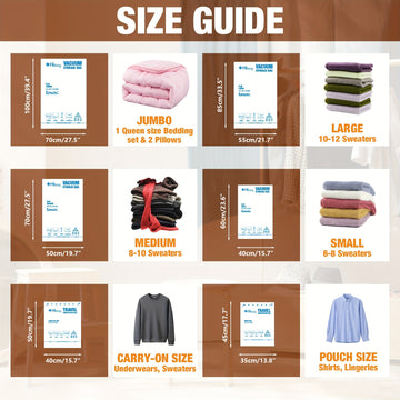 Juego de bolsas de almacenamiento con bomba de compresión al vacío, bolsas selladas para ropa, suéteres, mantas, edredones, organización de ahorro de espacio para viajes, hogar, dormitorio, esencial para regresar a la universidad, accesorios de viaje