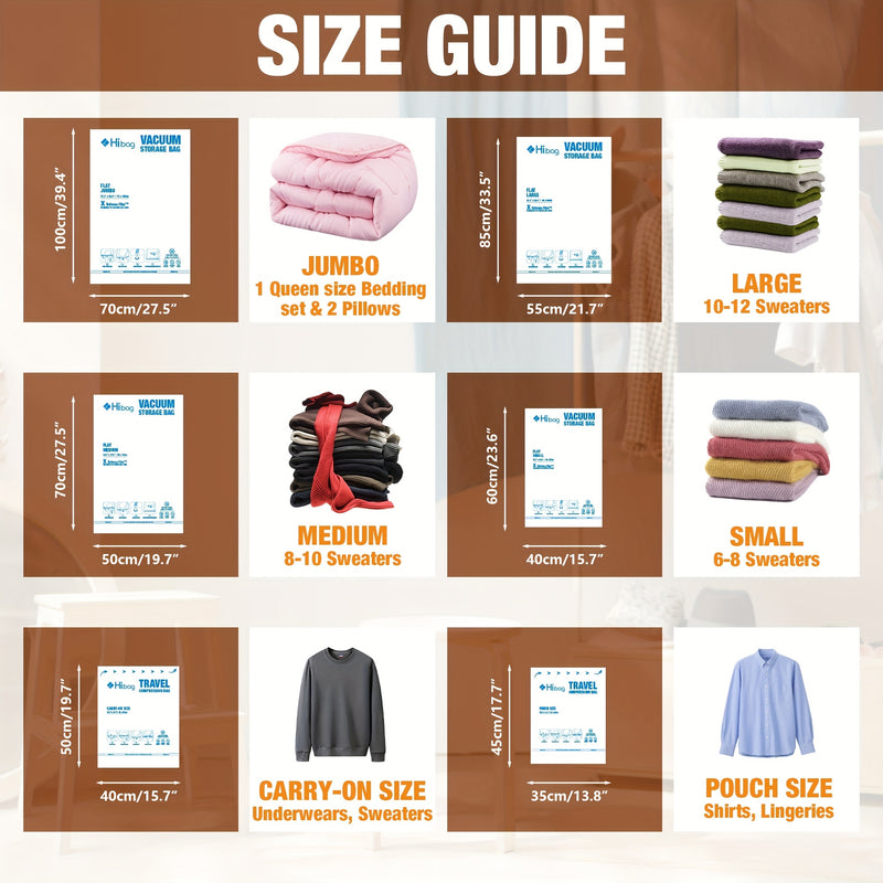 Juego de bolsas de almacenamiento con bomba de compresión al vacío, bolsas selladas para ropa, suéteres, mantas, edredones, organización de ahorro de espacio para viajes, hogar, dormitorio, esencial para regresar a la universidad, accesorios de viaje