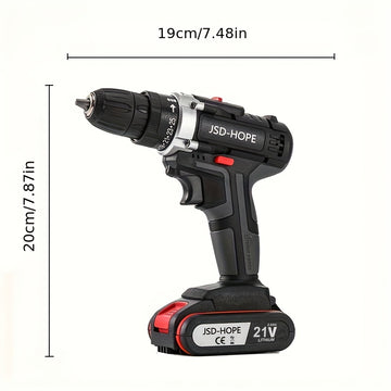 JSD-HOPE, taladro eléctrico inalámbrico, batería de litio recargable, serie 18650, 110V-130V, doble propósito para uso doméstico y profesional, diseño ergonómico con velocidad ajustable, construcción duradera, ideal para proyectos DIY y talleres profesio