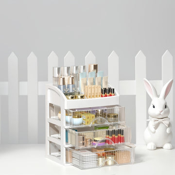 1pc Organizador de cosméticos multicapa Crown, soporte de maquillaje de plástico para encimera, caja de organización de escritorio para accesorios de baño