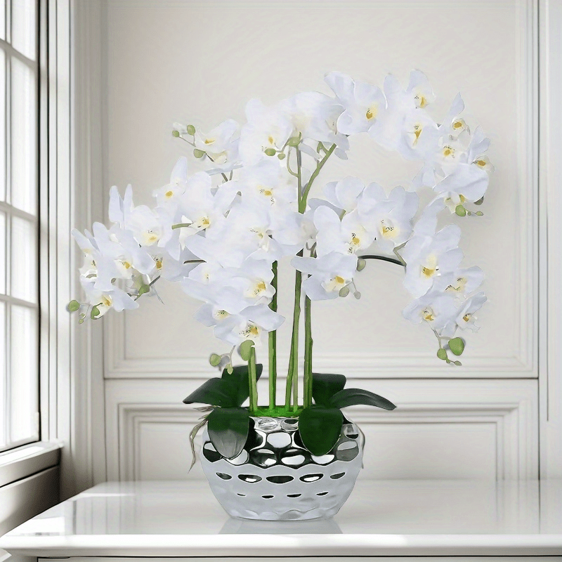 5 Piezas de Orquídeas Mariposa Blancas Elegantes Artificiales - Ideales para Hogar, Oficina, Bodas y Hoteles - Decoración para San Valentín, Día de la Madre y Aniversarios - Sin Contenedor Incluido - Decoración de Verano - Material Plástico - Para Mesas