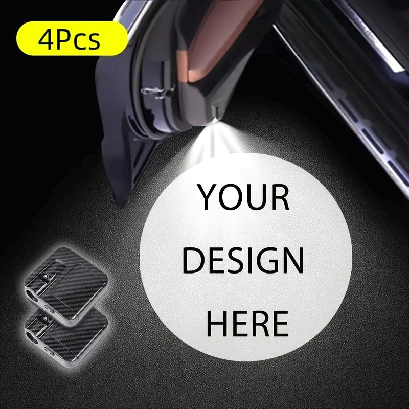 4 unidades de luces de bienvenida LED personalizables con diseño de fibra de carbono - Sin batería, alimentadas por batería, ideales para coches y SUV, perfectas para bodas, cumpleaños, fiestas y más, visualización de imagen personalizada, luces de boda