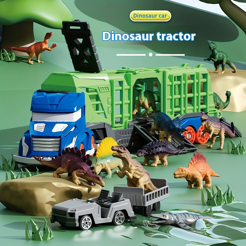 1 unidad de juguete de camión de transporte de dinosaurios con animales de safari - Juguete educativo de plástico para niños de 3+ años - Ideal para cumpleaños, Navidad, Halloween, Año Nuevo, regalos de Ramadán - No necesita electricidad - Azul