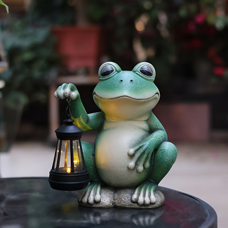 Estatua de farol de rana con energía solar - Decoración de jardín de resina encantadora con efecto 3D, perfecta para patios al aire libre, césped y caminos, regalo ideal para mujeres, mamá, abuela en Acción de Gracias y Navidad, decoración de jardín de r