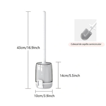 1 Juego de Cepillo para Inodoro con Mango Largo Montado en Pared, Diseño Sin Taladro, Cerdas Flexibles de Silicona para Limpieza Profunda, Accesorios de Baño, Herramienta de Limpieza