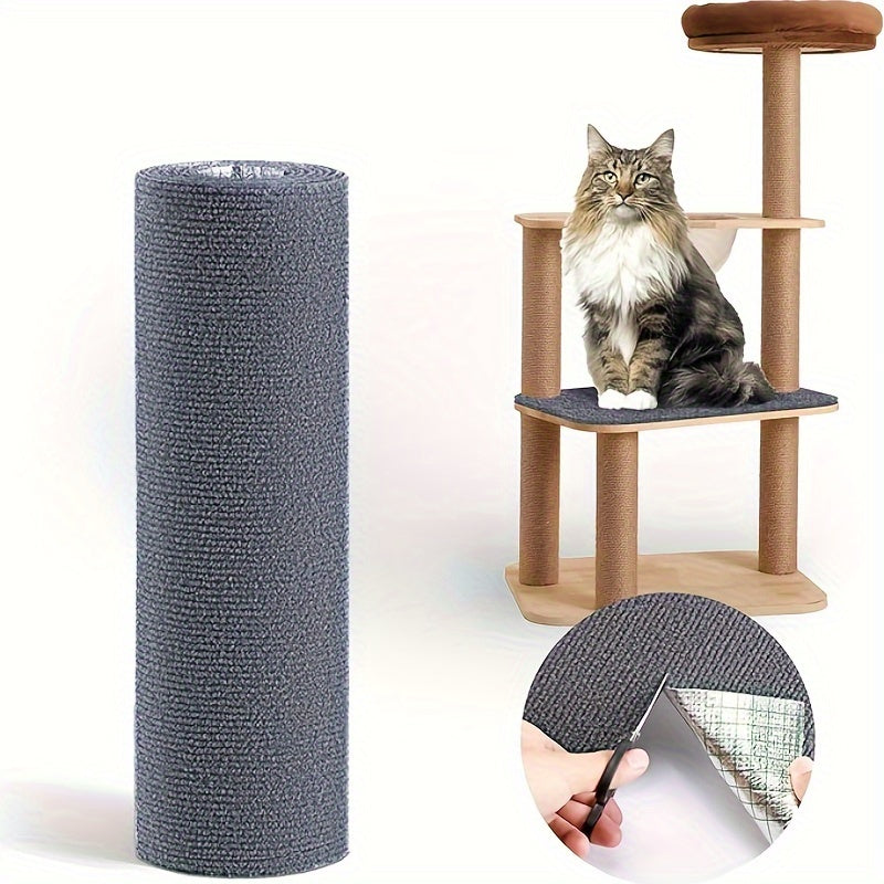Alfombrilla Rascadora para Gatos Extra Larga 78.7"x15.8" - Duradera, Lavable y Antideslizante de Poliéster para Árboles y Postes de Gatos, Protector Ideal para Sofá - A rayas/Sólido Gris, Fácil de Recortar y Aplicar Autoadhesiva, Protector de Sofá para G