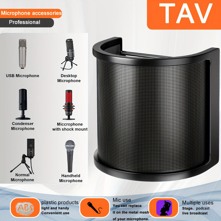 Ventilador de viento y filtro de pop TAVOSOP mejorado - Cubierta de malla metálica ajustable para grabaciones sin manos, reduce el ruido del viento y mejora el tono de bajo, compatible con la mayoría de los micrófonos, ventilador de viento, mejora del au
