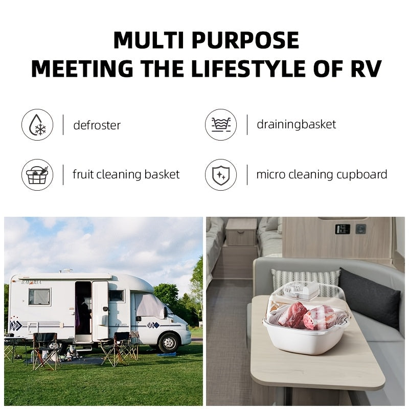 1 estuche de cesta multifuncional con pantalla digital, alimentado por USB, para descongelar, lavar, limpiar y descongelar carne, mariscos, frutas y verduras. Funciona en silencio, ideal para el hogar, el coche, los viajes en RV, los utensilios de cocina