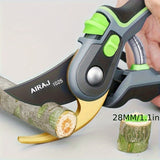 Tijeras de poda AIRAJ 1025 de 8 pulgadas - Hojas afiladas de acero inoxidable, seguro de bloqueo, anti-rust, mango ergonómico, tijeras de jardinería duraderas para cortar ramas y ramas, herramienta de jardín | Tijeras con mango ergonómico | Filos cortant