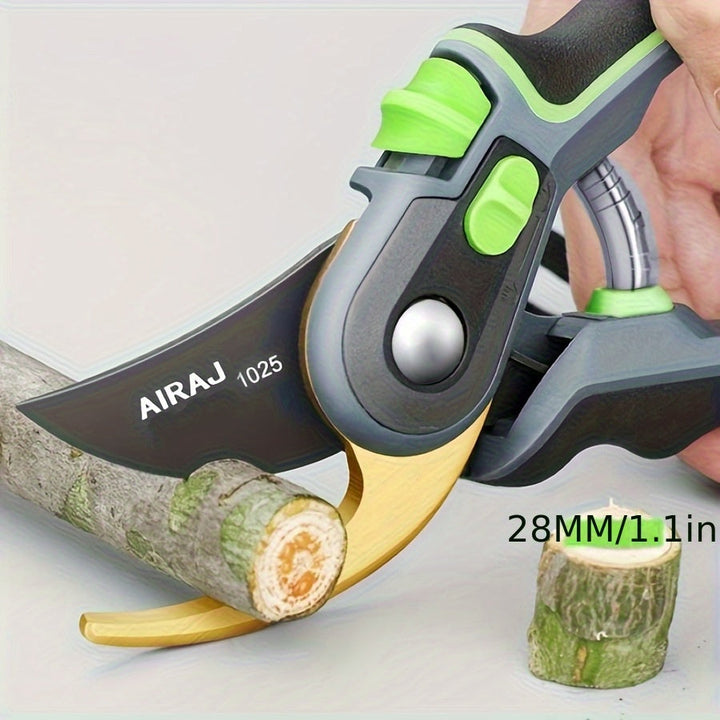 Tijeras de poda AIRAJ 1025 de 8 pulgadas - Hojas afiladas de acero inoxidable, seguro de bloqueo, anti-rust, mango ergonómico, tijeras de jardinería duraderas para cortar ramas y ramas, herramienta de jardín | Tijeras con mango ergonómico | Filos cortant