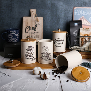 Conjunto de 3 latas para almacenar azúcar, té y café