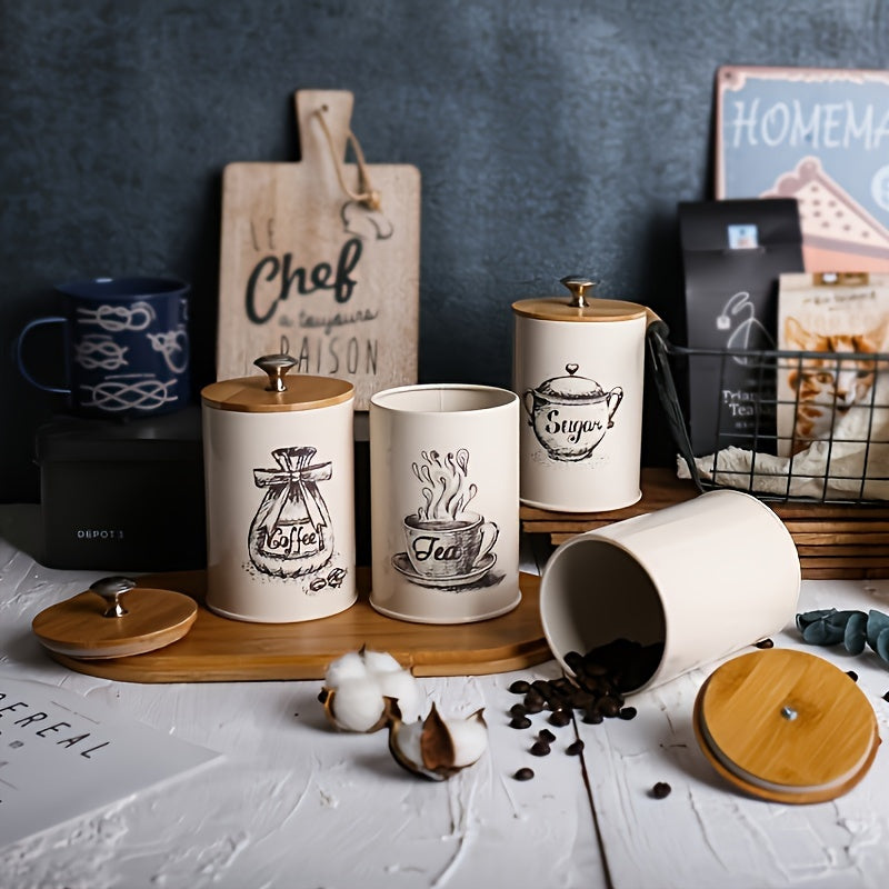 Conjunto de 3 latas para almacenar azúcar, té y café