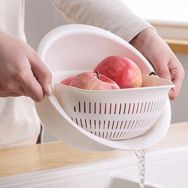 Colador de una sola pieza, cesta de drenaje de dos niveles, colador de plástico rotativo, cesta de lavado reutilizable, colador para la cocina, cesta de lavado de frutas y verduras, artículos de cocina, herramientas de cocina, accesorios de cocina, sin b