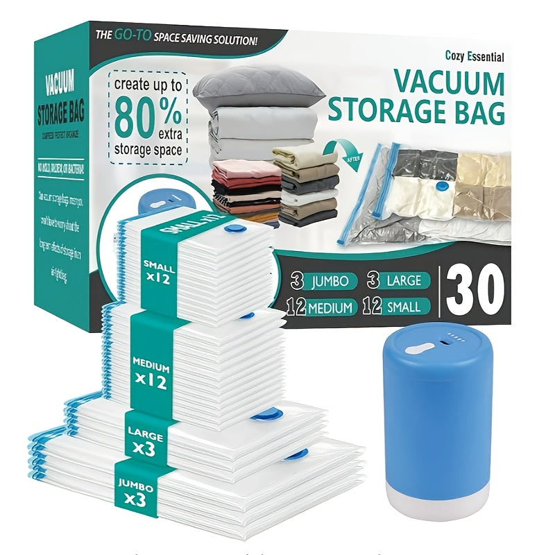 3/9 Conjuntos mejorados con bolsas de almacenamiento al vacío engrosadas, 3 tamaños de bolsas de mano que ahorran espacio para bolsas de almacenamiento de compresión plegables, utilizadas para chaquetas de plumas, edredones y mantas, bolsas de envasado a