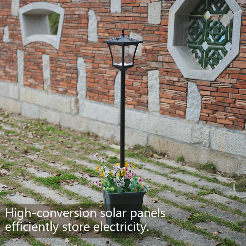 132.08 cm Farola Solar con Macetero, Lámpara de Calle Solar para Jardín, Senderos, Césped y Entrada Exterior (Cálido)